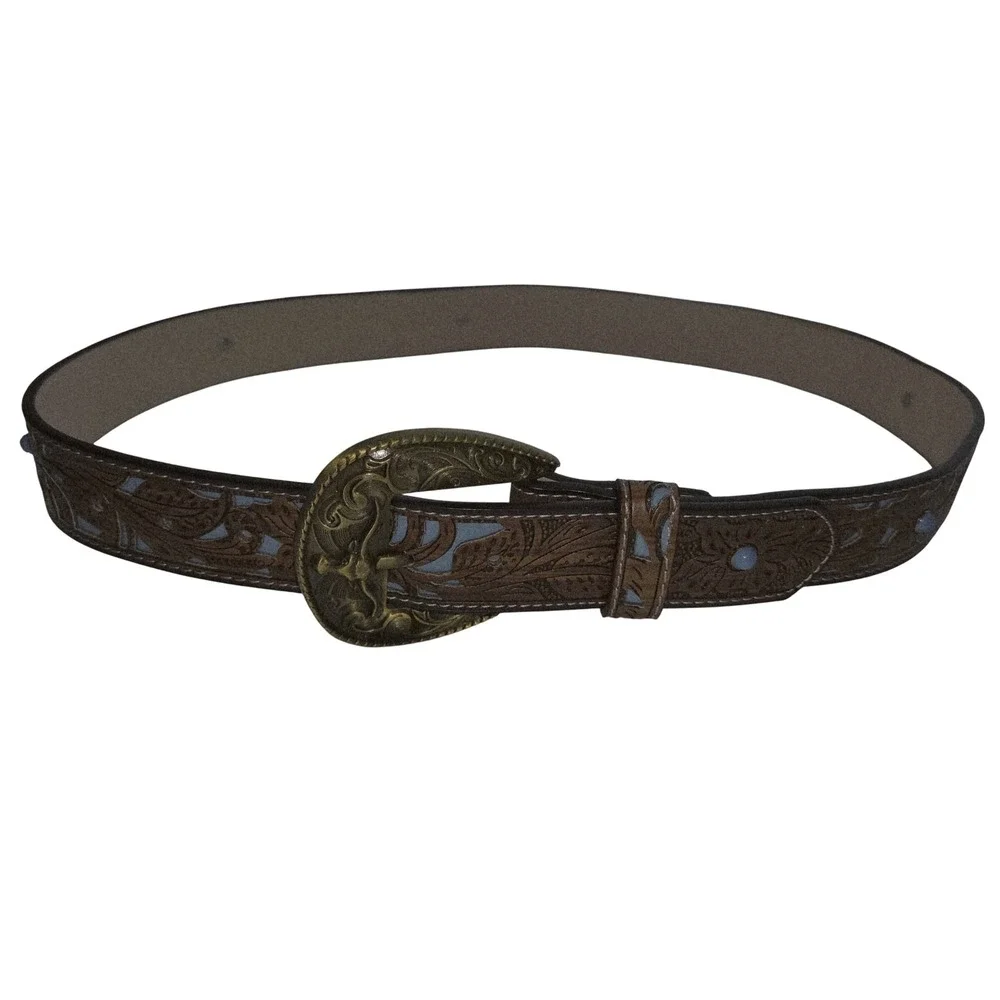 Commense Western Belt Floral Design & Ornate Buckle Womens Fashion Accessory
